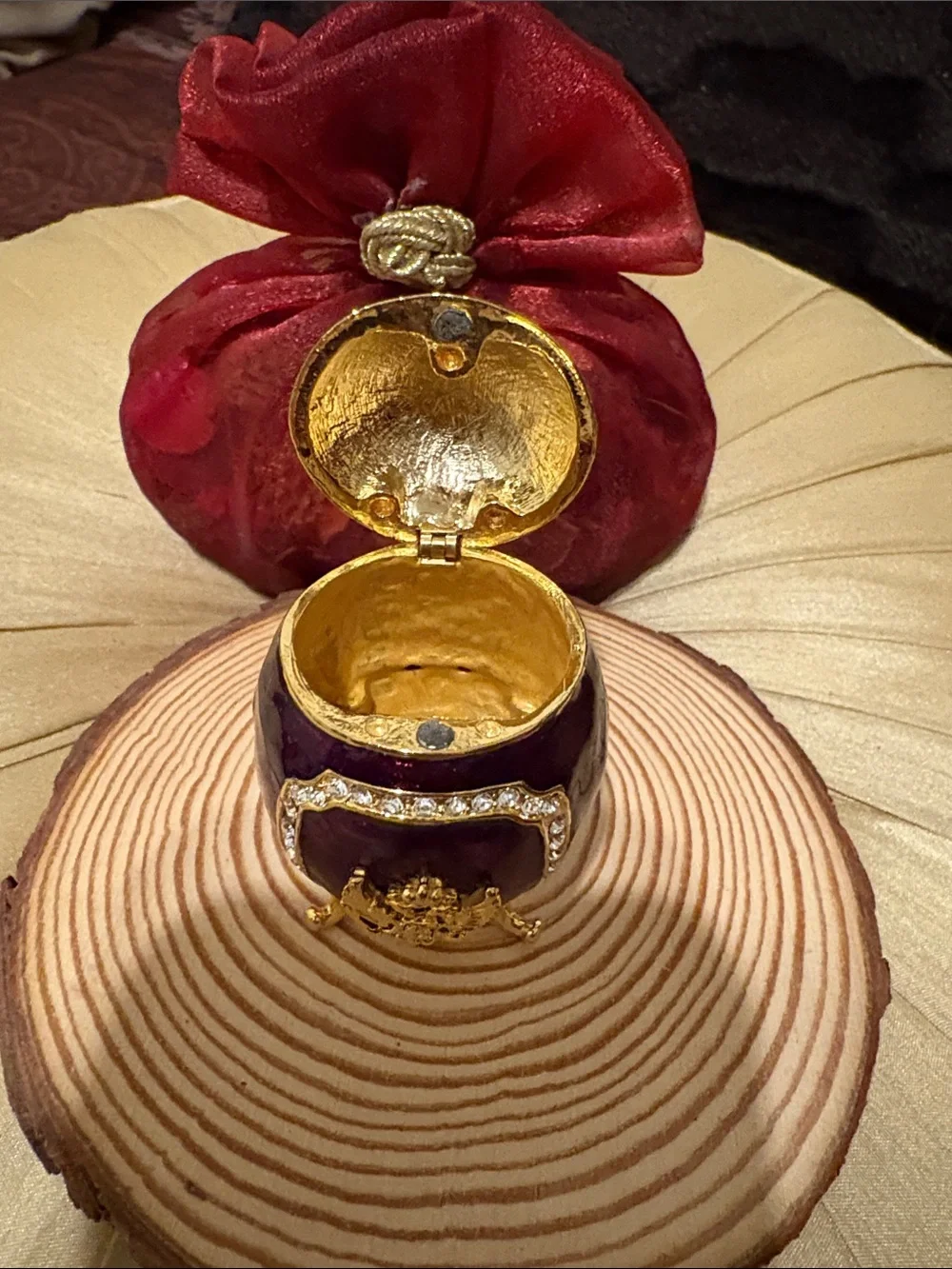 NWOT Purple and Gold Decorative Egg Trinket Box - Elegant Home Accent